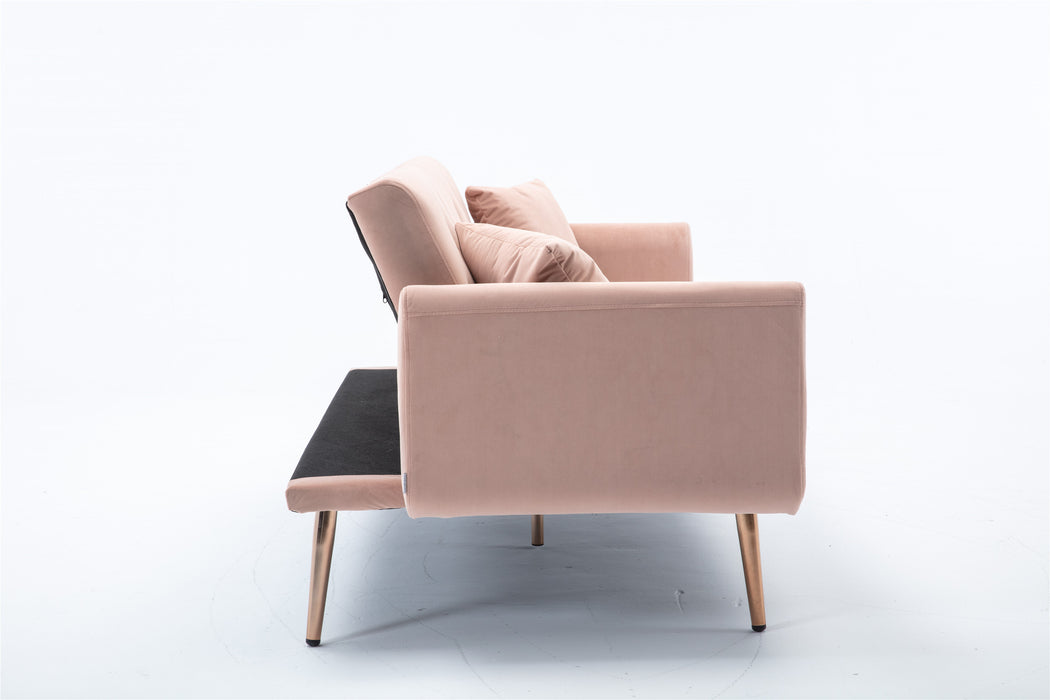 Velvet  loveseat with rose gold metal feet