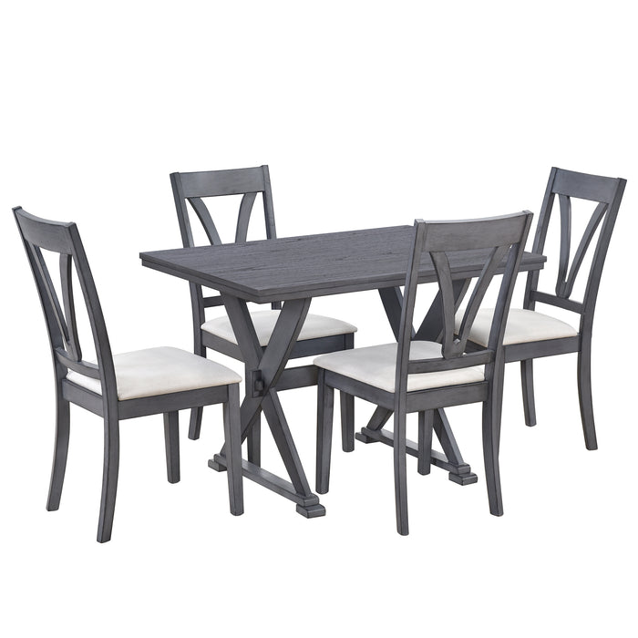 5-Piece Mid-Century Wood Dining Table Set - Antique Grey