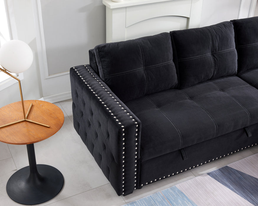 Sectional sofa with pulled out bed,- BLACK,