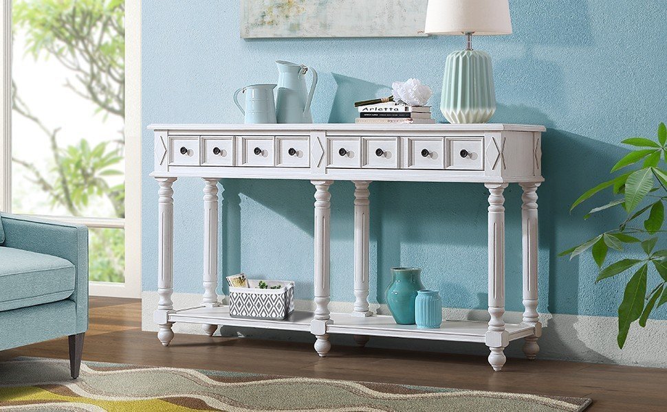 Retro Console Entryway Table - Antique White