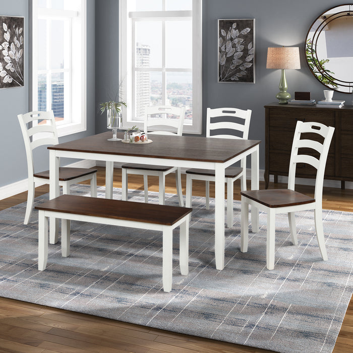 6-Piece Dining Table Set with Bench - Ivory and Cherry