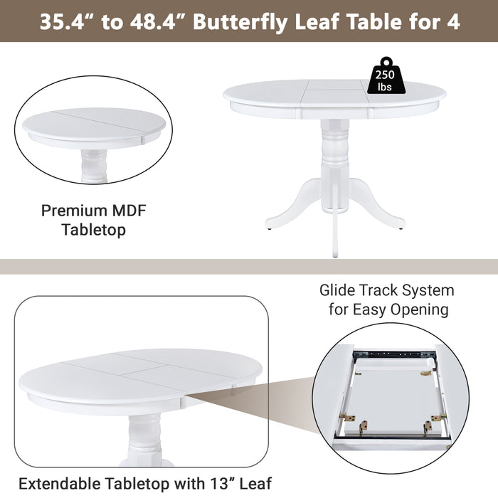 5-Piece Mid-Century Extendable Round Dining Table Set - White