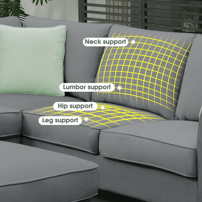 7 Seats Modular Sectional Sofa with Ottoman L Shape Fabric - Grey