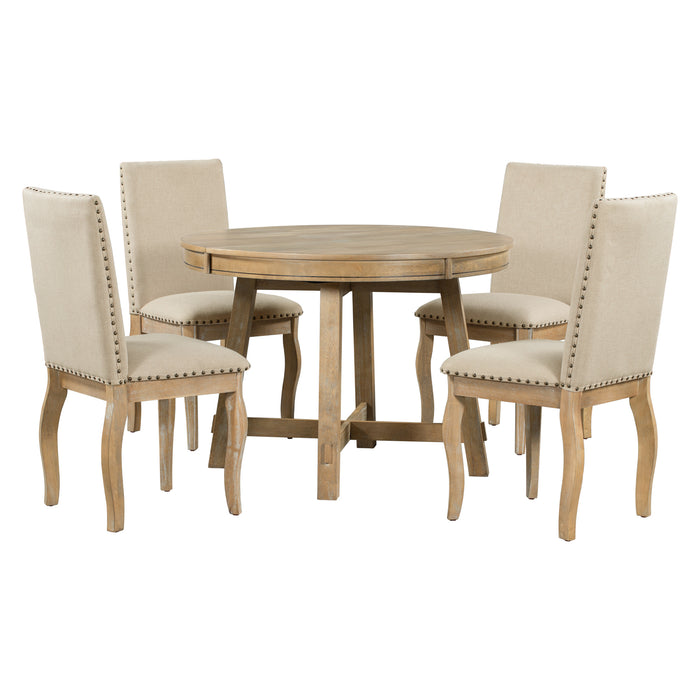 5-Piece Farmhouse Dining Table Set - Natural Wood Wash