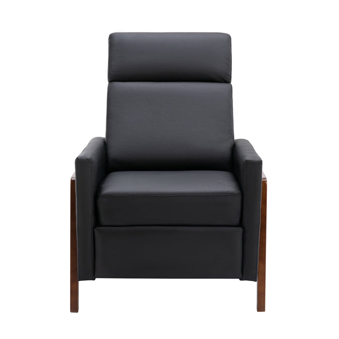 Wood Framed PU Leather Recliner Chair-Black