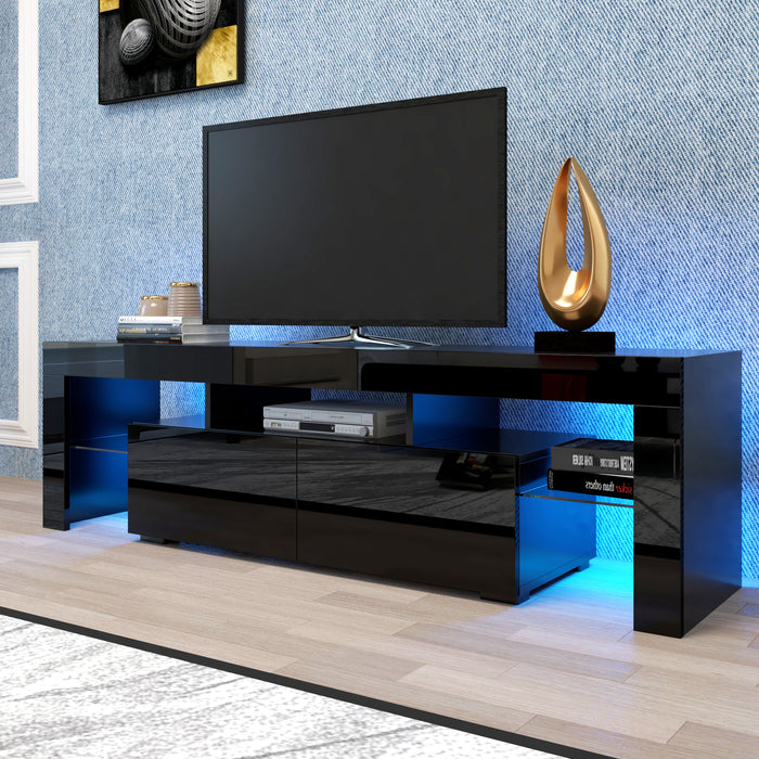 Modern Black TV Stand, w/Remote Control Lights