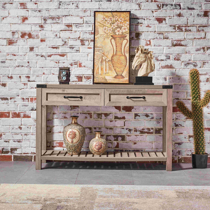 Console Table With Drawers And Shelf - Grey Walnut