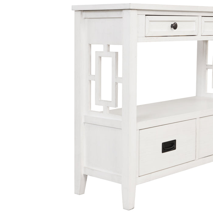 Farmhouse Pine Wood Console Table - Antique White