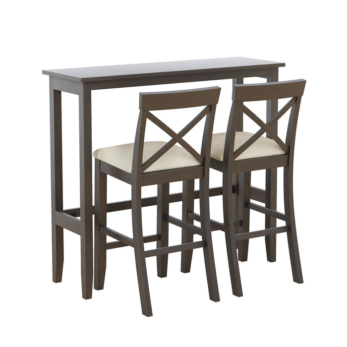 3-Piece Farmhouse Bar Height Dining Set - Dark Walnut