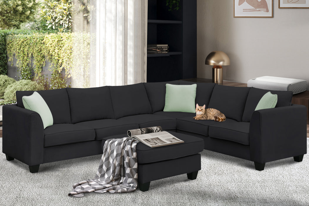 7 Seats Modular Sectional Sofa with Ottoman - Black