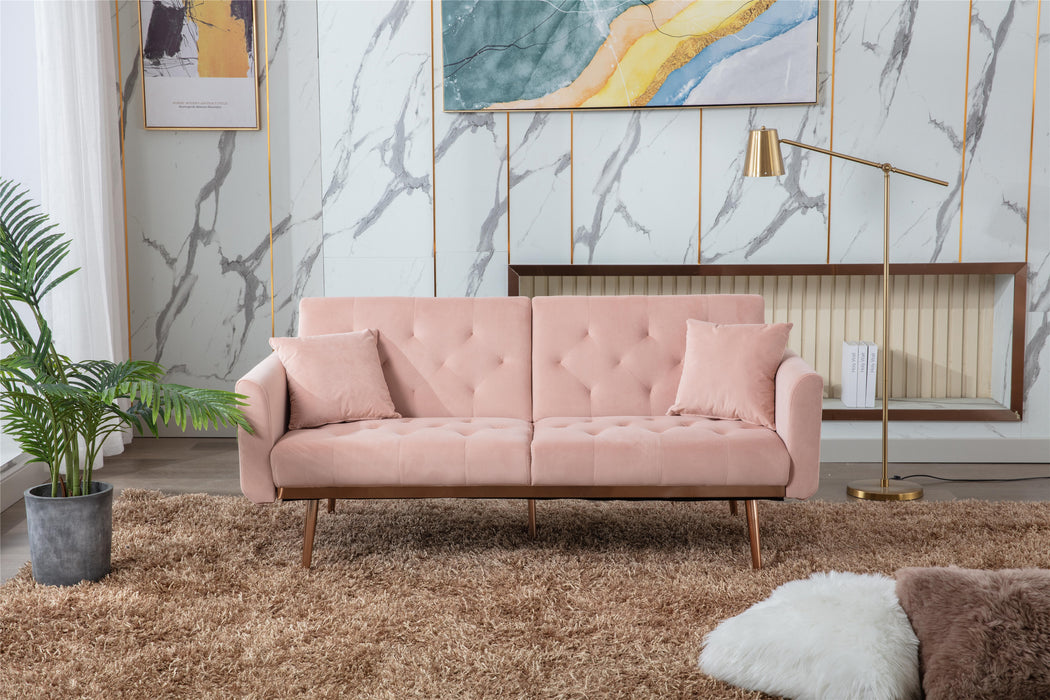 Velvet  loveseat with rose gold metal feet