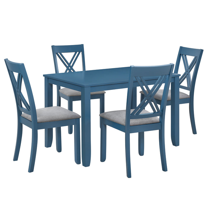 5-Piece Rustic Minimalist Wood  Dining Table Set - Blue