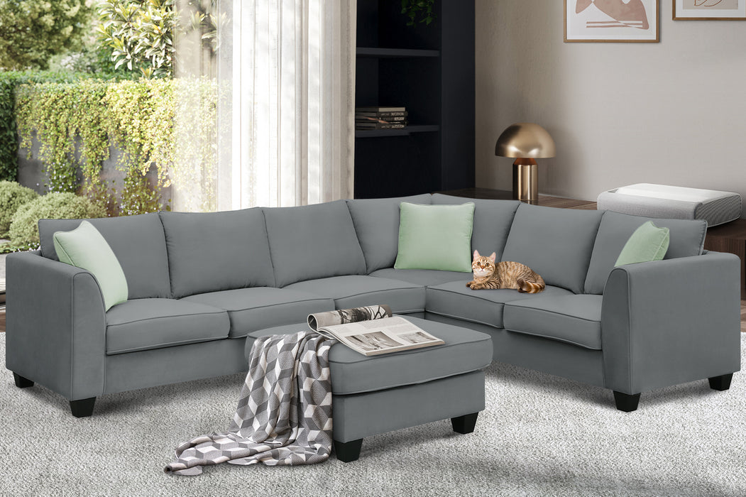 7 Seats Modular Sectional Sofa with Ottoman - Grey