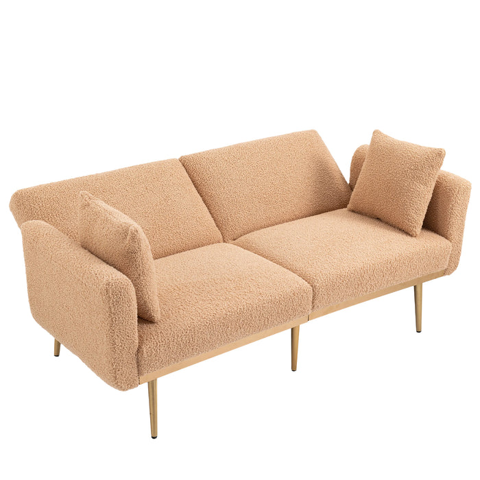 Modern  Velvet  Sofa Futon - Camel Teddy