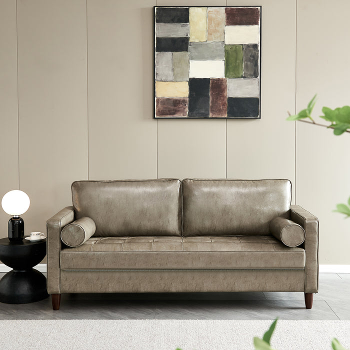 Modern Mid-Century Vegan Leather Sofa - Khaki