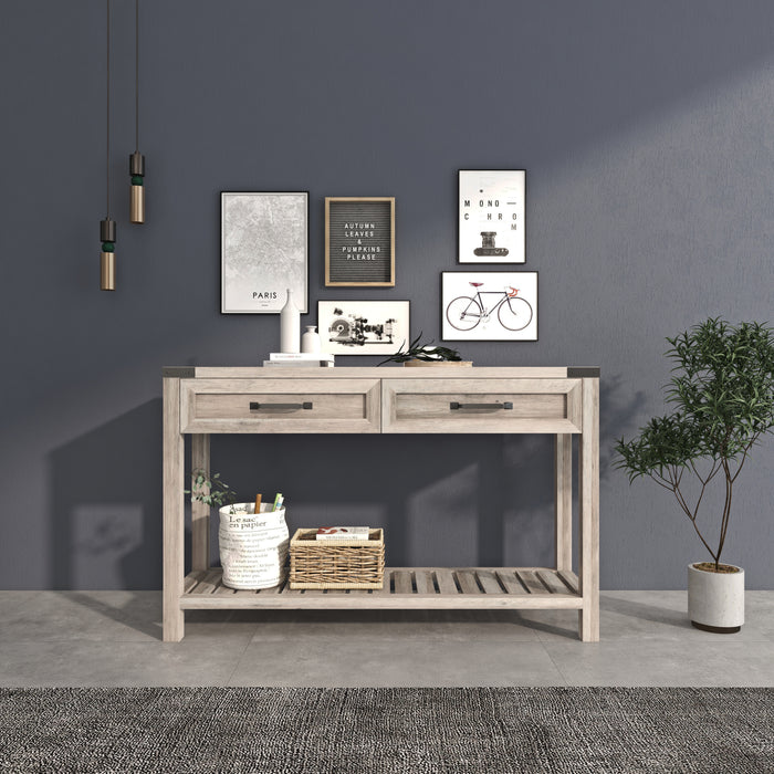 Console Table With Drawers And Shelf - Grey Walnut