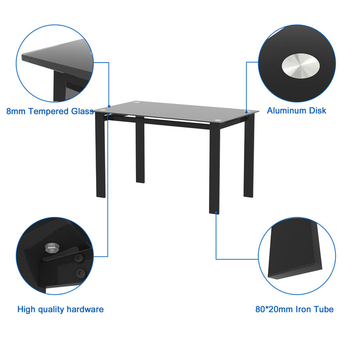 Modern tempered glass black dining table