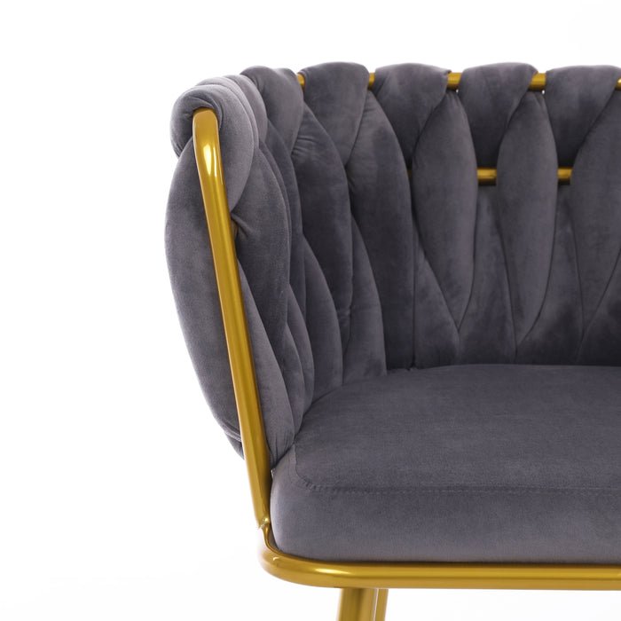 Velvet Dinning upholstered Chair with Gold Metal Legs (grey)