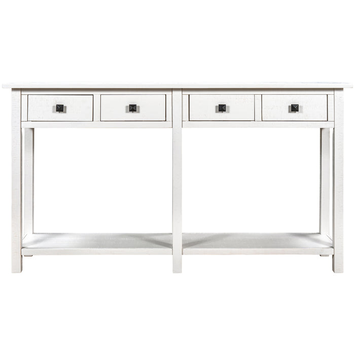 Rustic Brushed Texture Entryway Console Table - Ivory White