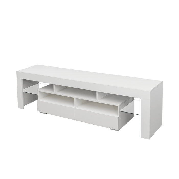 TV Stand Cabinet with 2 Drawers & 20-color RGB LED lights - White