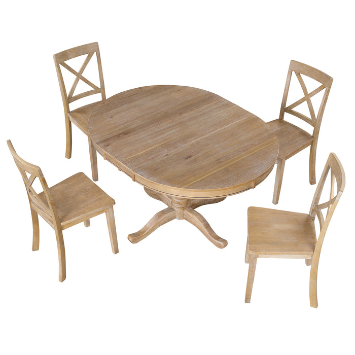 5 Piece Modern Dining Kitchen Table Set-Natural Wood Wash