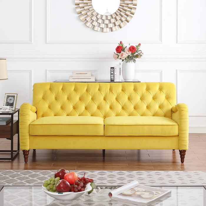 Modern Chesterfield Velvet Sofa - Yellow