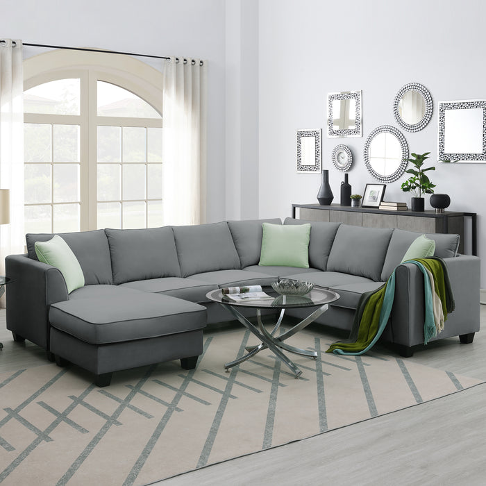 7 Seats Modular Sectional Sofa with Ottoman - Grey