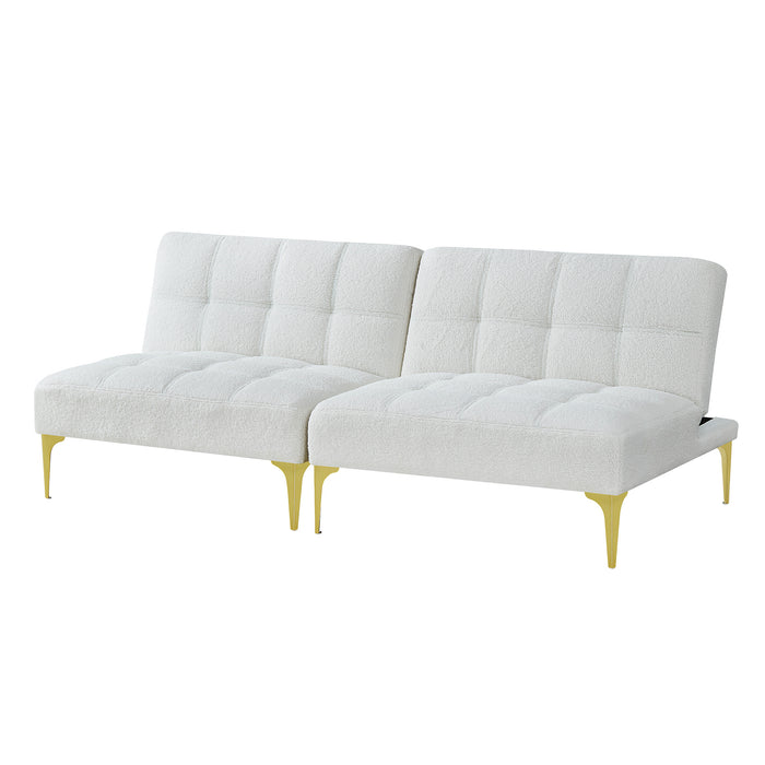 Convertible sofa bed futon - teddy fabric (White)