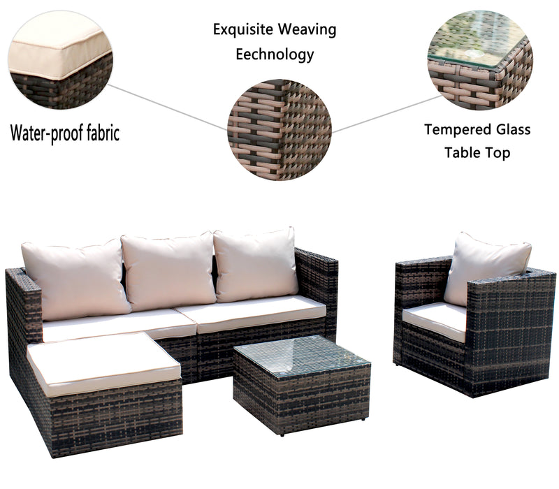 Rattan Patio Furniture Set (4 Pieces, Brown)