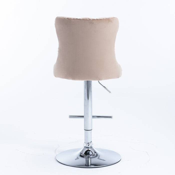 Swivel Velvet Barstools Khaki (Set of 2）