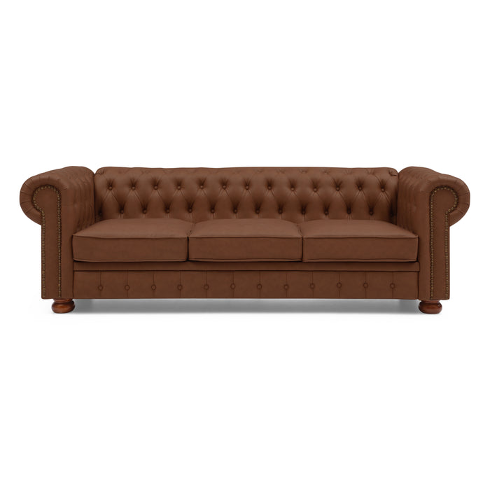 Classic Chesterfield Sofa - Brown Faux Leather