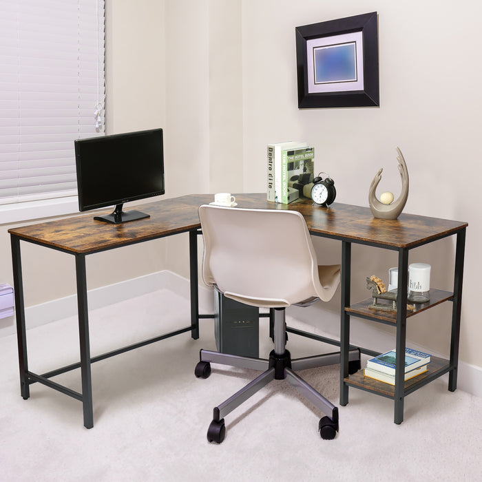 L Shaped Corner Computer Desk, Rustic Brown