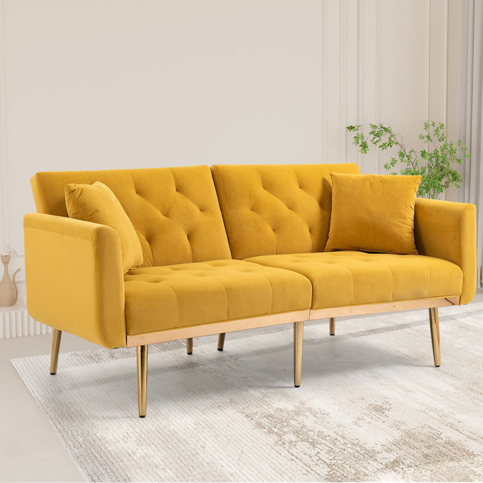 Modern Velvet  Sofa Futon - Mustard