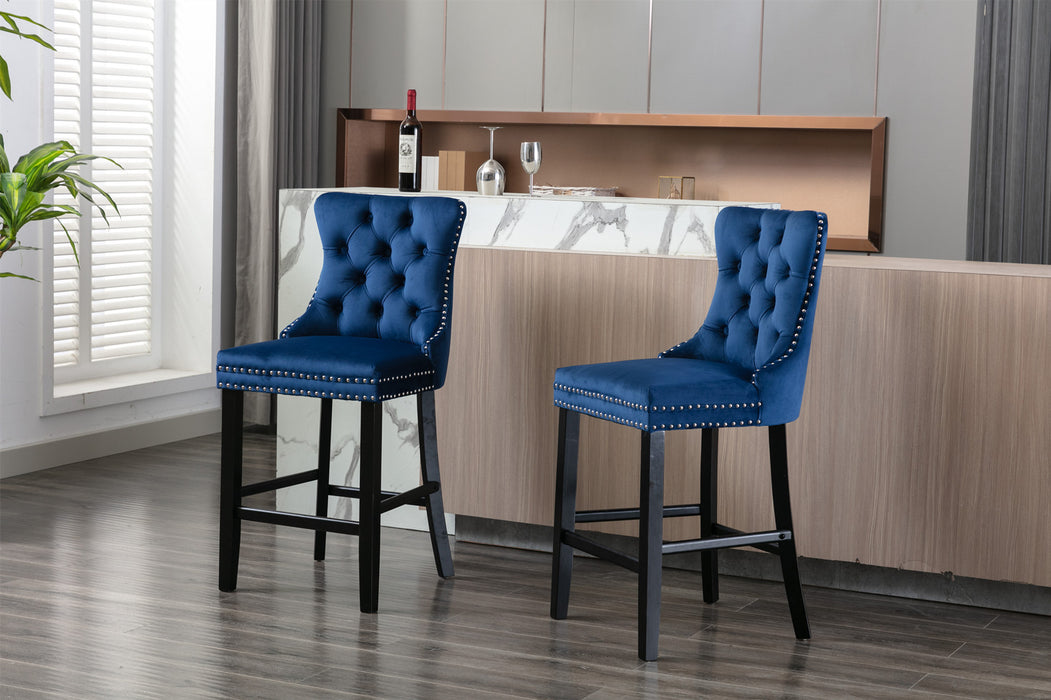 Contemporary Velvet Upholstered Barstools, Set of 2 (Blue)