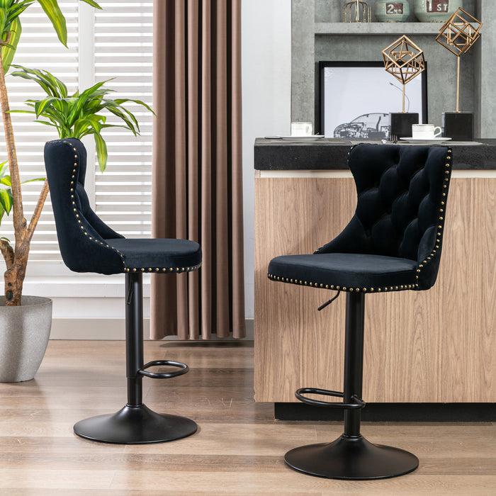 Swivel Velvet Barstools, Black (Set of 2）