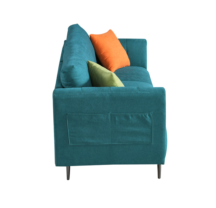 Modern Fabric Loveseat  with 2 Side Pockets - Green