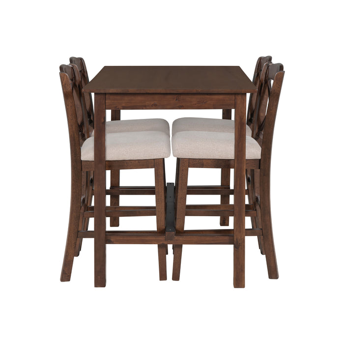 5-Piece Counter Height Dining Table Set - Walnut + Beige