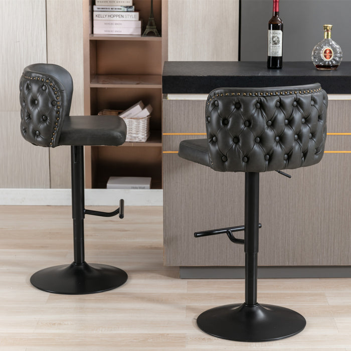 Modern PU Upholstered Bar Stools with Whole Back Tufted - Dark Grey