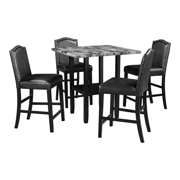 5-Piece Dining Set with Matching Chairs - Black Chairs + Gray Table