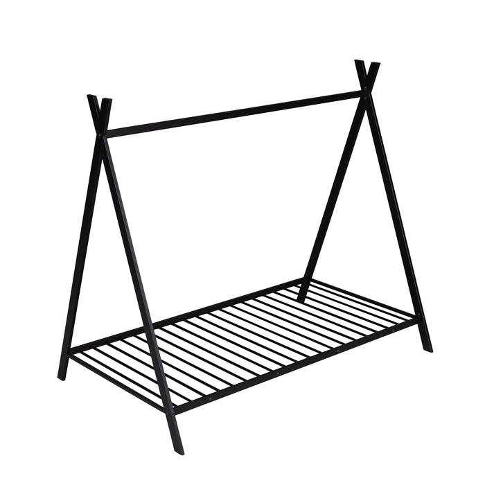 Tent Bed Frame Twin Size, Metal Floor, No Box Spring Needed Black