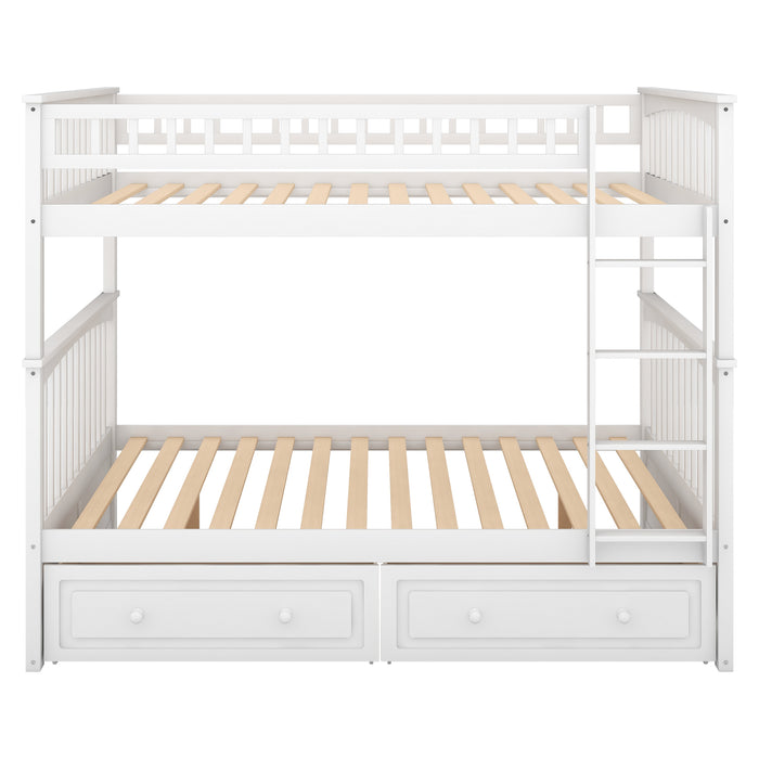 Full over Full Bunk Bed with Drawers - White