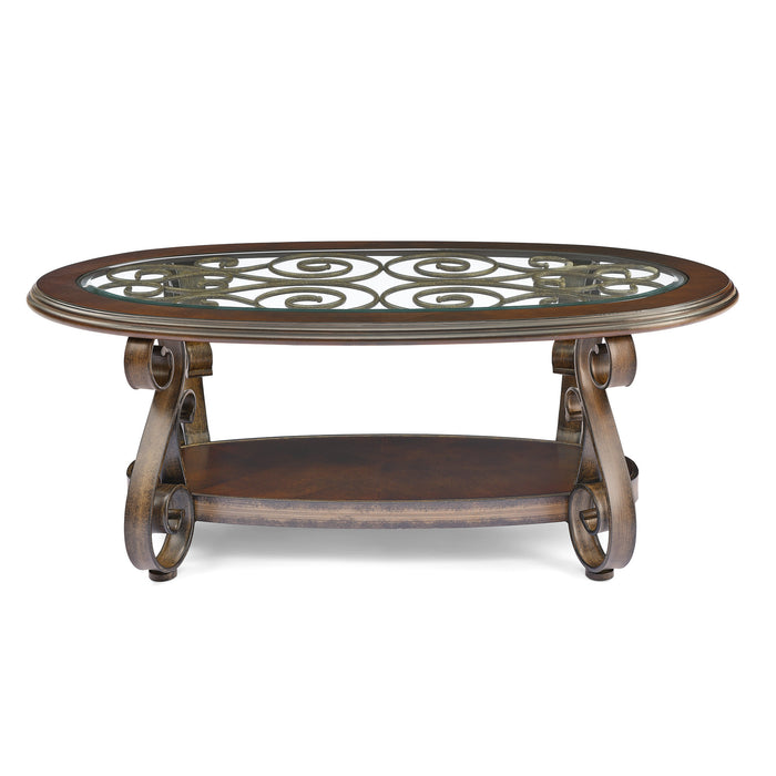 Coffee Table with Glass Table Top - Dark Brown