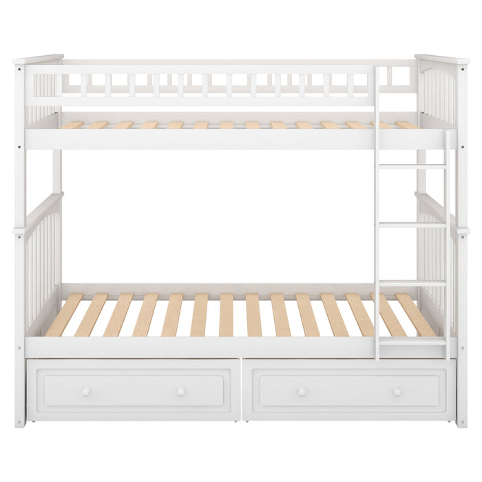 Twin over Twin Bunk Bed with Drawers, Convertible Beds, White