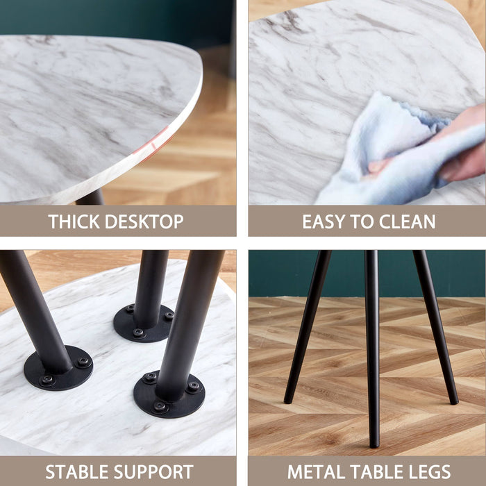 Modern Minimalism White Faux Marble End Table( MDF Tabletop + Metal Legs )