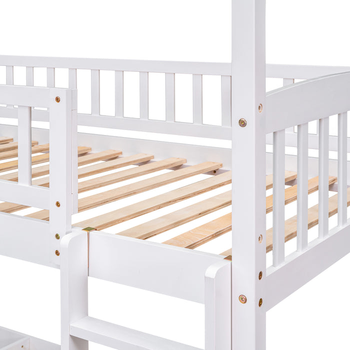 Twin Over Twin House Bunk Bed with Slide - White - Labor Day Sale