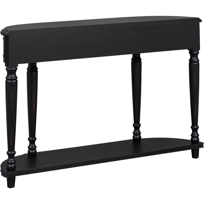 Retro Circular Curved Design Console Table with Open Style Shelf - Black