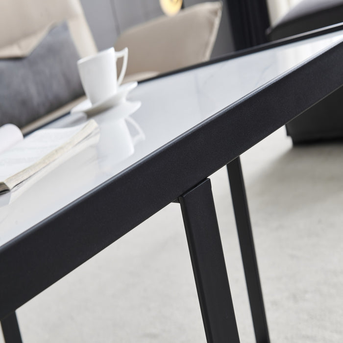 Modern Coffee Table with Black Metal frame and Sintered Stone Tabletop - Black