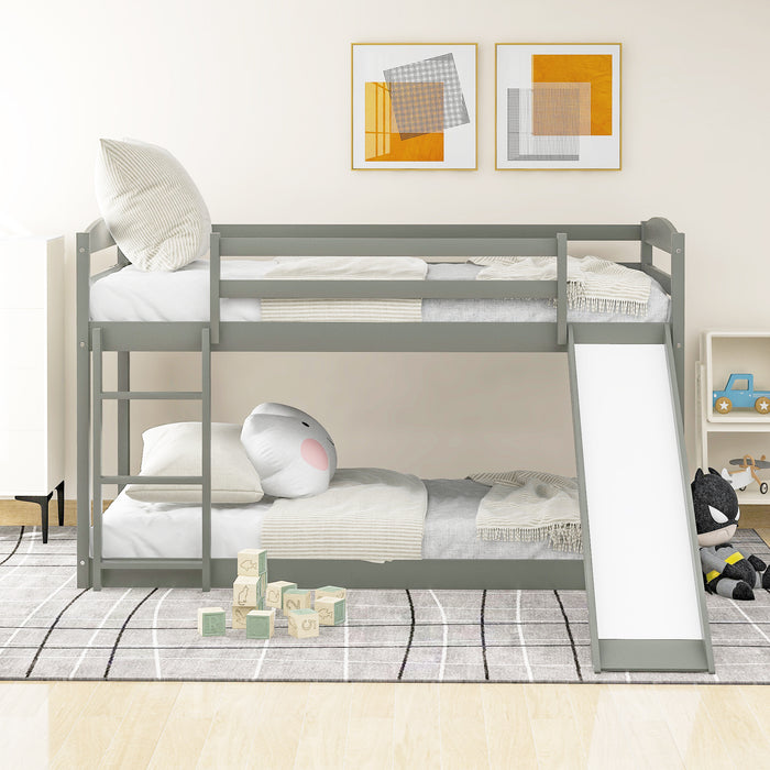 Twin over Twin Bunk Bed with Convertible Slide and Ladder - Gray