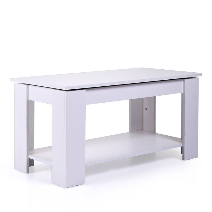 Modern Wooden Table for Home Living Room with Liftable Top - White