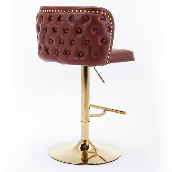 Modern PU Upholstered Bar Stools with whole Back Tufted - Burgundy (Set of 2）